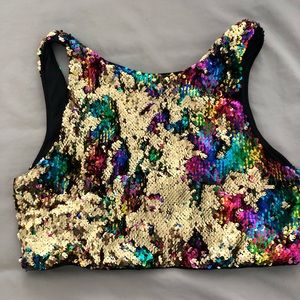 Gold or rainbow sequin rave crop top